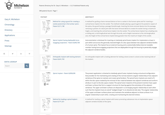 Gary Michelson Patents Directory