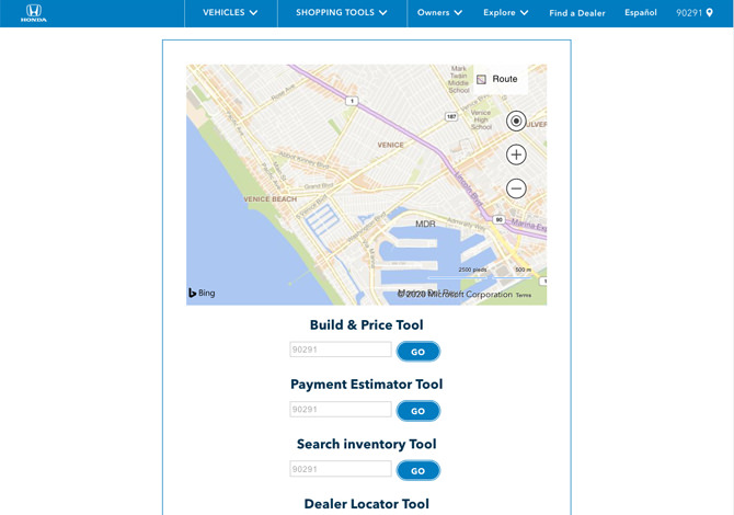 Honda Automobiles User Interface